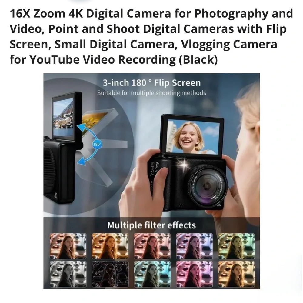 4K Black Digital Vlogging Camera